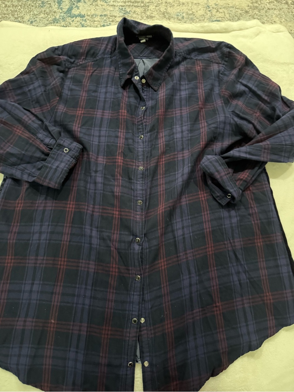 Johnny Was Emiko Velvet Back Oversized Shirt Plaid Button Womens XL Birds D81